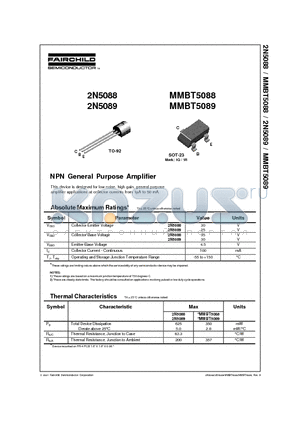 MMBT5088 datasheet - NPN General Purpose Amplifier