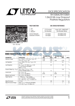 RH1086K datasheet - 1.5A/0.5A Low Dropout Positive Regulators