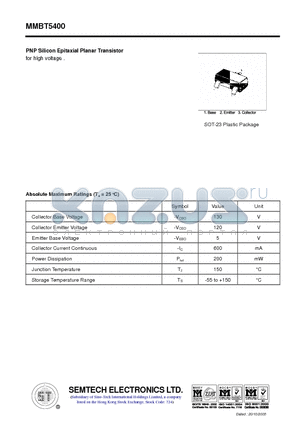 MMBT5400 datasheet - PNP Silicon Epitaxial Planar Transistor