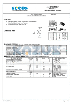 MMBT5401W datasheet - Plastic-Encapsulate Transistor