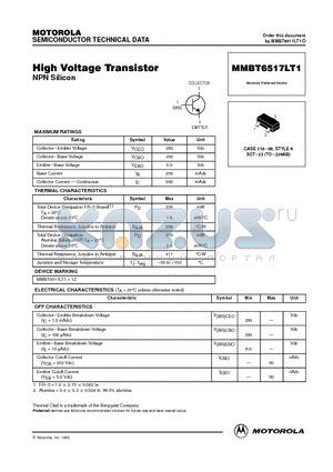 MMBT6517LT1 datasheet - High Voltage Transistor