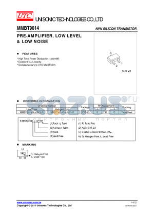 MMBT9014 datasheet - PRE-AMPLIFIER, LOW LEVEL & LOW NOISE