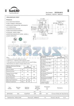 ZFUR129C2 datasheet - SURFACE MOUNT DISPLAY