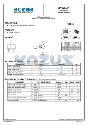 MMBTA05 datasheet - Epitaxial Transistor