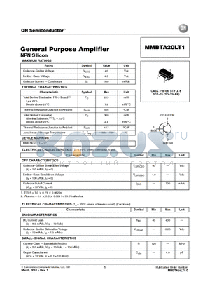 MMBTA20LT1 datasheet - General Purpose Amplifier(NPN Silicon)