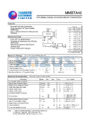 MMBTA42 datasheet - NPN SMALL SIGNAL SURFACE MOUNT TRANSISTOR