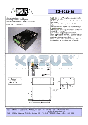 ZG-1633-18 datasheet - Operating Voltage = 12 Vdc Operating Current = 18 Amperes