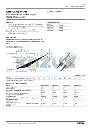 ZGB-01U datasheet - EMC Filters for AC Power Supply Cased (Compact Size)