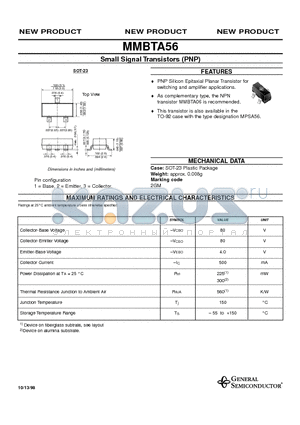 MMBTA56 datasheet - Small Signal Transistors (PNP)