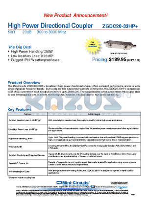 ZGDC20-33HP+ datasheet - High Power Directional Coupler