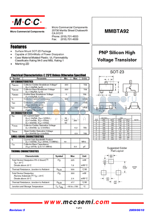 MMBTA92-TP datasheet - PNP Silicon High Voltage Transistor