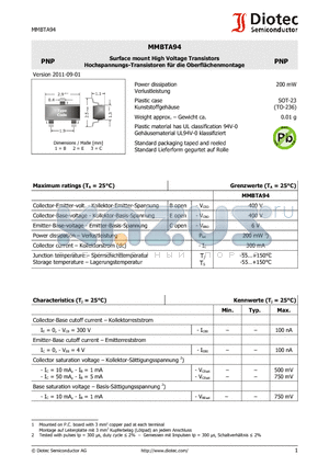 MMBTA94 datasheet - Surface mount High Voltage Transistors