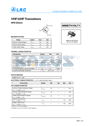 MMBTH10LT1 datasheet - VHF/UHF Transistors(NPN Silicon)