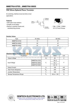 MMBTRA107SS datasheet - PNP Silicon Epitaxial Planar Transistor