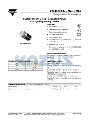 ZGL41-130 datasheet - Surface Mount Glass Passivated Power Voltage-Regulating Diodes