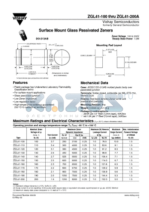 ZGL41-140A datasheet - Surface Mount Glass Passivated Zeners