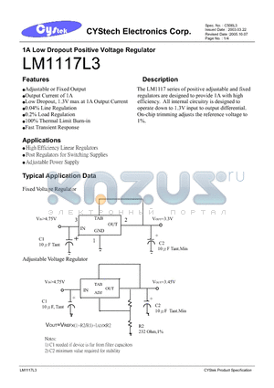 LM1117-5.0 datasheet - 1A Low Dropout Positive Voltage Regulator