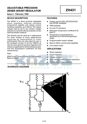 ZH431C02 datasheet - ADJUSTABLE PRECISION ZENER SHUNT REGULATOR