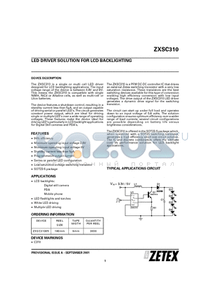 ZHCS500 datasheet - LED DRIVER SOLUTION FOR LCD BACKLIGHTING