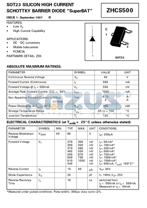 ZHCS500 datasheet - SOT23 SILICON HIGH CURRENT