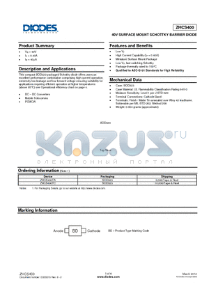 ZHCS400TA datasheet - 40V SURFACE MOUNT SCHOTTKY BARRIER DIODE