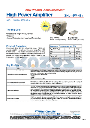 ZHL-16W-43+ datasheet - High Power Amplifier