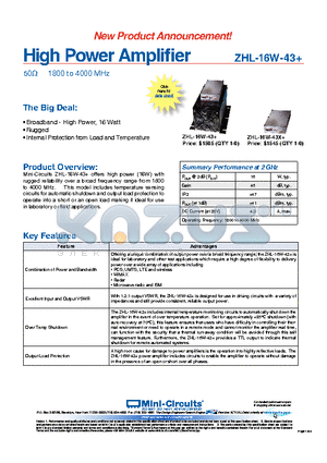 ZHL-16W-43+ datasheet - High Power Amplifier