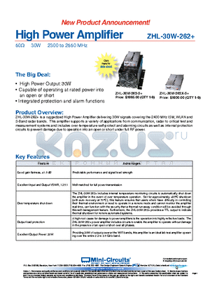 ZHL-30W-262+ datasheet - High Power Amplifier