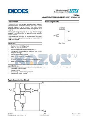 ZHT431 datasheet - ADJUSTABLE PRECISION ZENER SHUNT REGULATOR