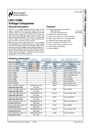 LM111WG/883 datasheet - Voltage Comparator