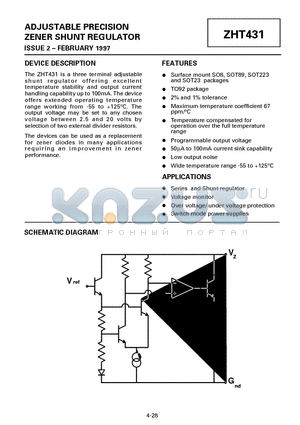 ZHT431F01 datasheet - ADJUSTABLE PRECISION ZENER SHUNT REGULATOR