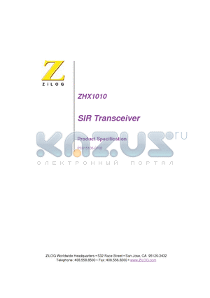 ZHX1010 datasheet - The ZiLOG ZHX1010 SIR transceiver is the ideal choice for applications in today ultra-compact and power-conscious portable products