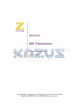 ZHX1010MV115THTR datasheet - The ZiLOG ZHX1010 SIR transceiver is the ideal choice for applications in today ultra-compact and power-conscious portable products