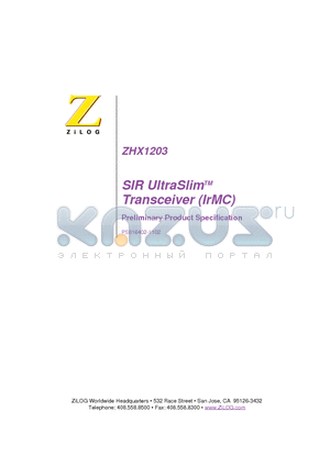 ZHX1203 datasheet - SIR UltraSlim Transceiver (IrMC)
