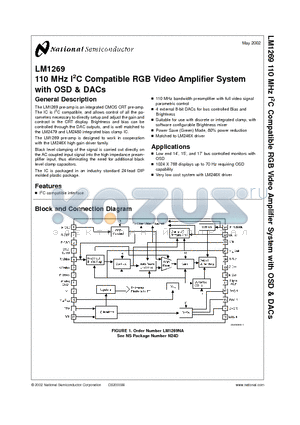 LM1269 datasheet - 110 MHz I2C Compatible RGB Video Amplifier System with OSD & DACs