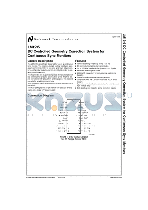 LM1295 datasheet - DC Controlled Geometry Correction System for Continuous Sync Monitors