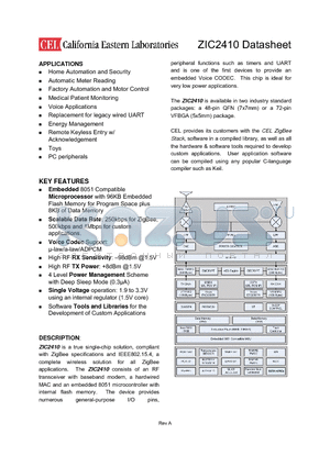 ZIC2410QN48R datasheet - Single-chip 2.4GHz RF Transceiver