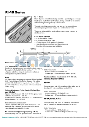 RI-46AA datasheet - Can handle up to 40 W load / Excellent life expectancy and reliability