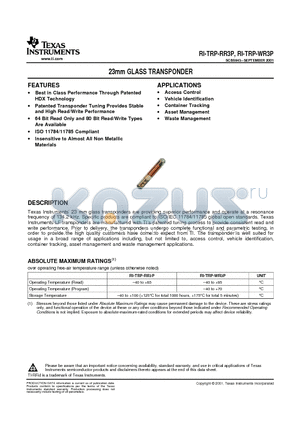 RI-TRP-RR3P datasheet - 23mm GLASS TRANSPONDER