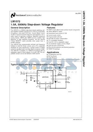 LM1572 datasheet - 1.5A, 500kHz Step-down Voltage Regulator