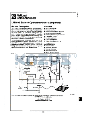LM1801N datasheet - BATTERY OPERATED POWER COMPARATOR