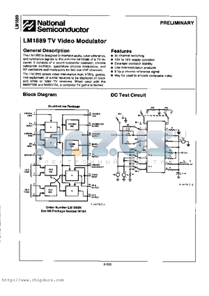 LM1889 datasheet - LM1889 TV Video Modulator