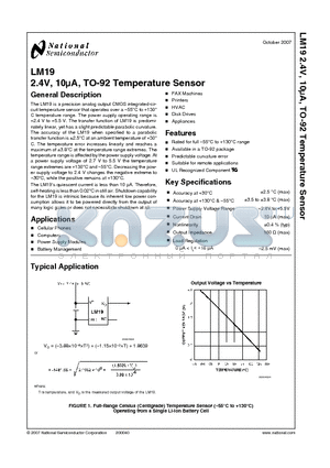 LM19 datasheet - 2.4V, 10lA, TO-92 Temperature Sensor