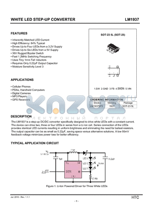 LM1937SF5 datasheet - WHITE LED STEP-UP CONVERTER