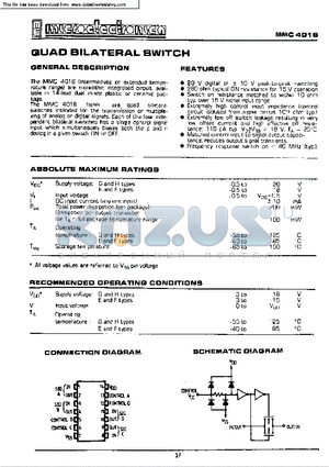 MMC4016 datasheet - QUAD BILATERAL SWITCH