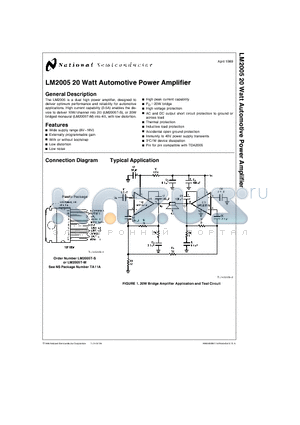 LM2005 datasheet - LM2005 20 Watt Automotive Power Amplifier