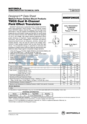 MMDF2N02E datasheet - DUAL TMOS MOSFET 3.6 AMPERES 25 VOLTS