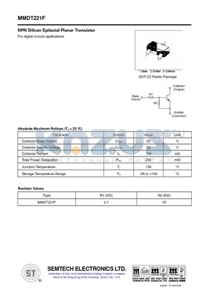 MMDT221F datasheet - NPN Silicon Epitaxial Planar Transistor