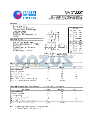 MMDT2227 datasheet - COMPLEMENTARY NPN/PNP SMALL SIGNAL SURFACE MOUNT TRANSISTOR