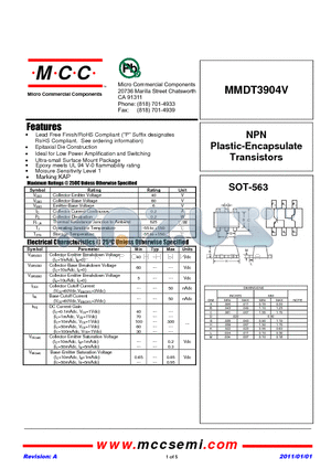 MMDT3904V datasheet - NPN Plastic-Encapsulate Transistors